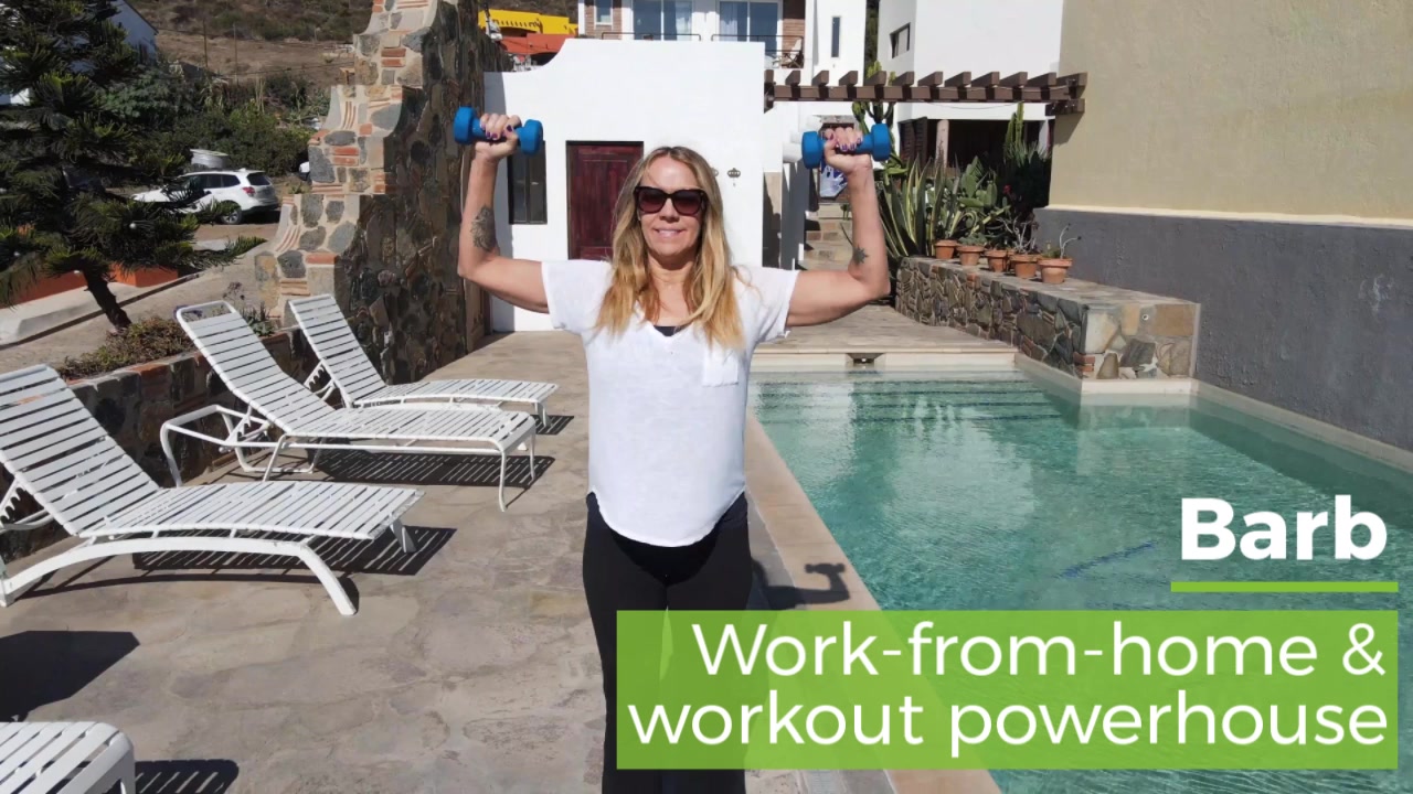 Barb in a CHEAR strength training video produced by Lindy Chaffin Start